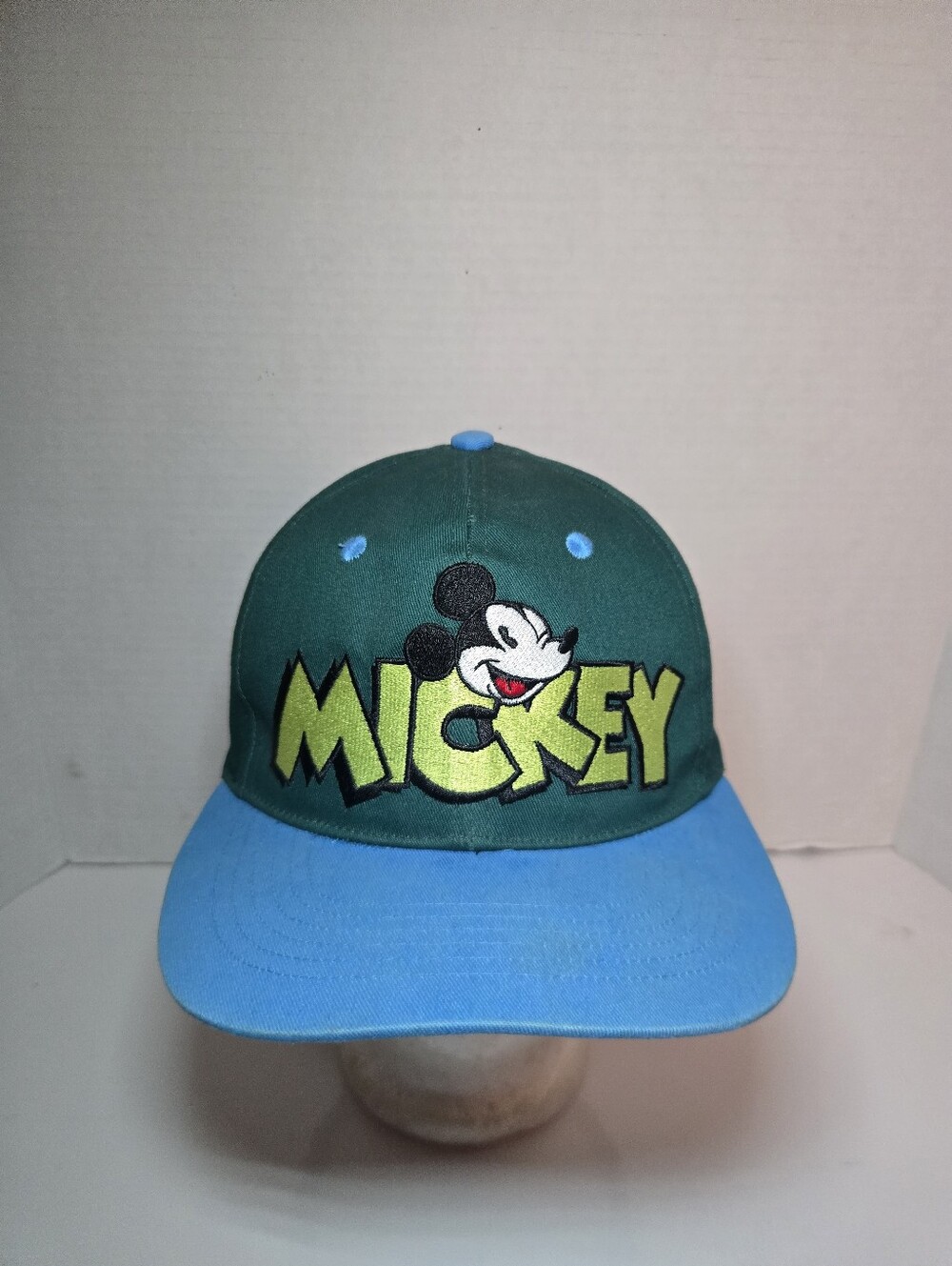 90s Vintsge Disney Mickey Snapback Hat in Green and Blue